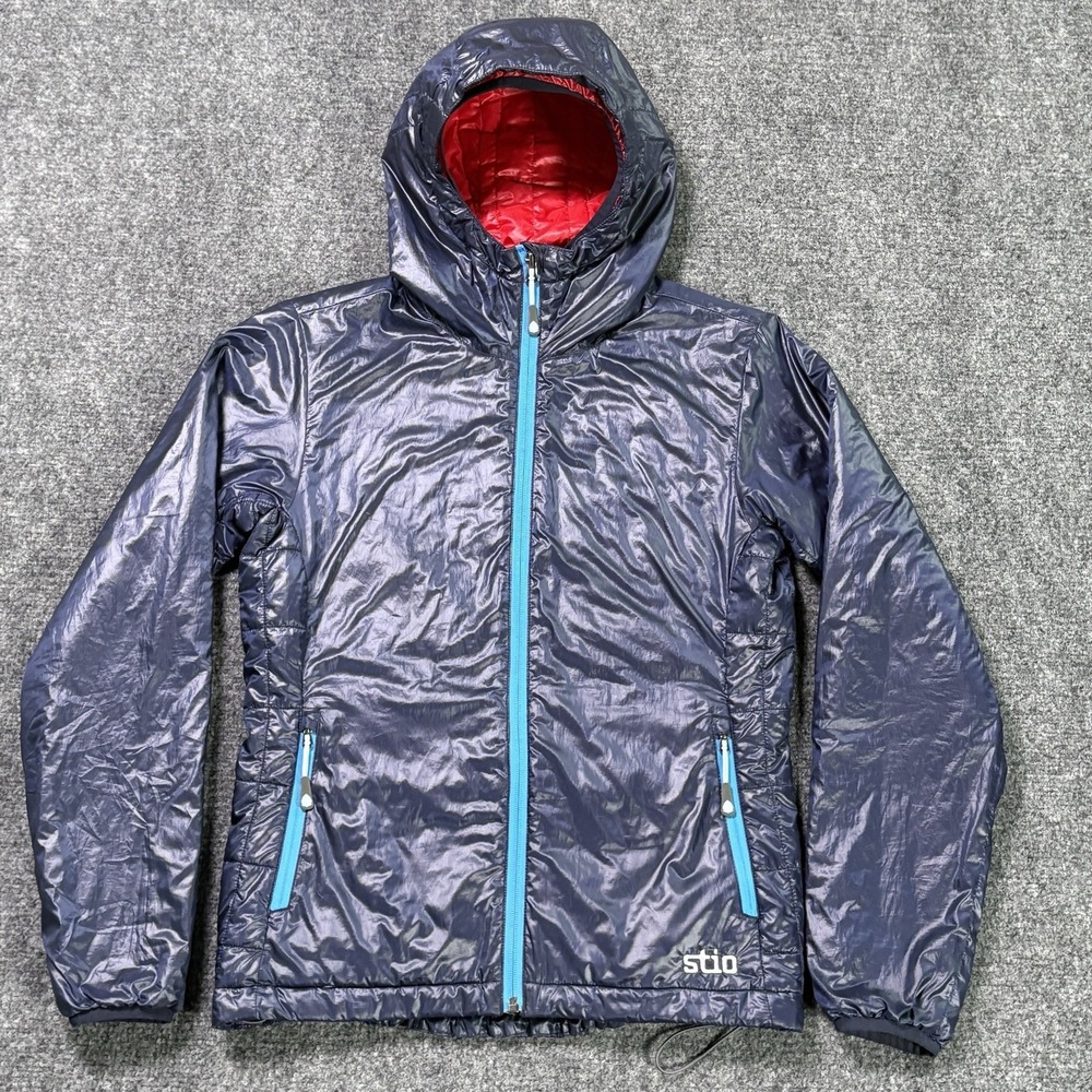 Stio Insulated Hooded Puffer Jacket Women's Small Blue Full Zip PrimaLoft Hiking